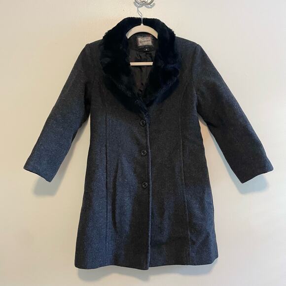Rothschild Girl's Size 12 Gray 100% Wool Faux Fur Collar Coat Jacket Button Up - Picture 1 of 6